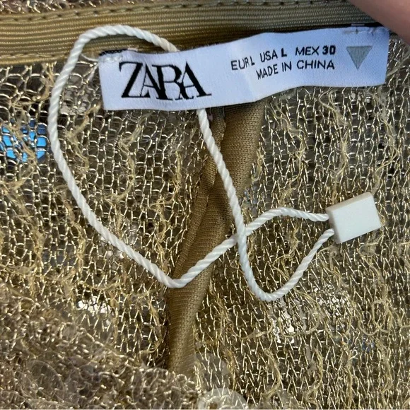 Zara champagne gold sequin embellished sparkly knit dress pants pull on L NWOT - Picture 10 of 15